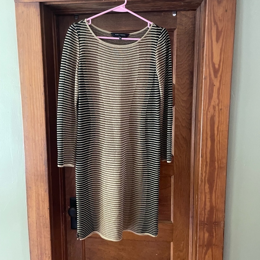 Ming Wang ombré metallic stripe dress long sleeves ps